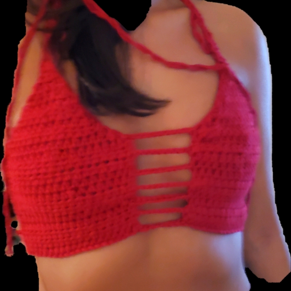 Crochet crop top red handmade